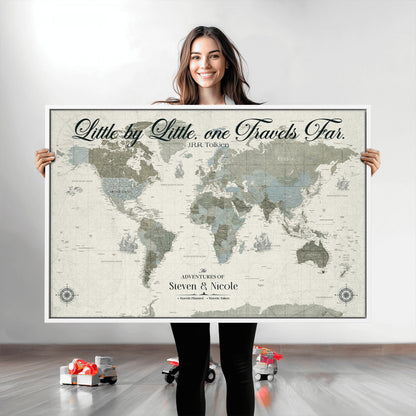 72081300-MGV-CV-36X24-Custom Push Pin World Map Wall Canvas Print – Personalized Travel Tracker with Pins – Framed Large Multi-Size Canvas for Home Office Decor