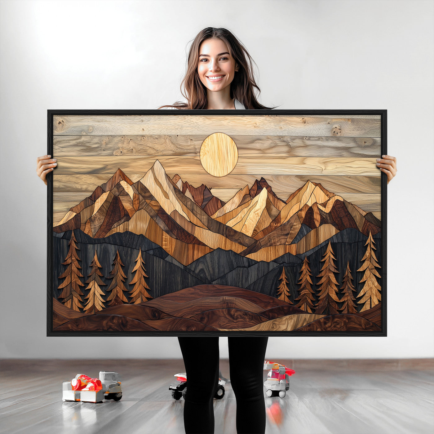 Mountain Landscape Wall Art Print - Sunset Hills Canvas Print, featuring an abstract nature scene with earthy tones and misty peaks, perfect for boho and modern decor.