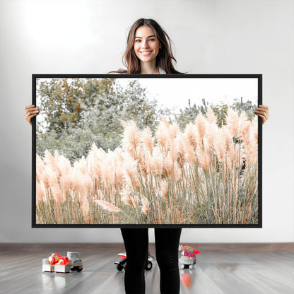 Soft pastel pampas grasses in a natural setting, ideal for neutral boho or rustic botanical-style interior wall decoration.