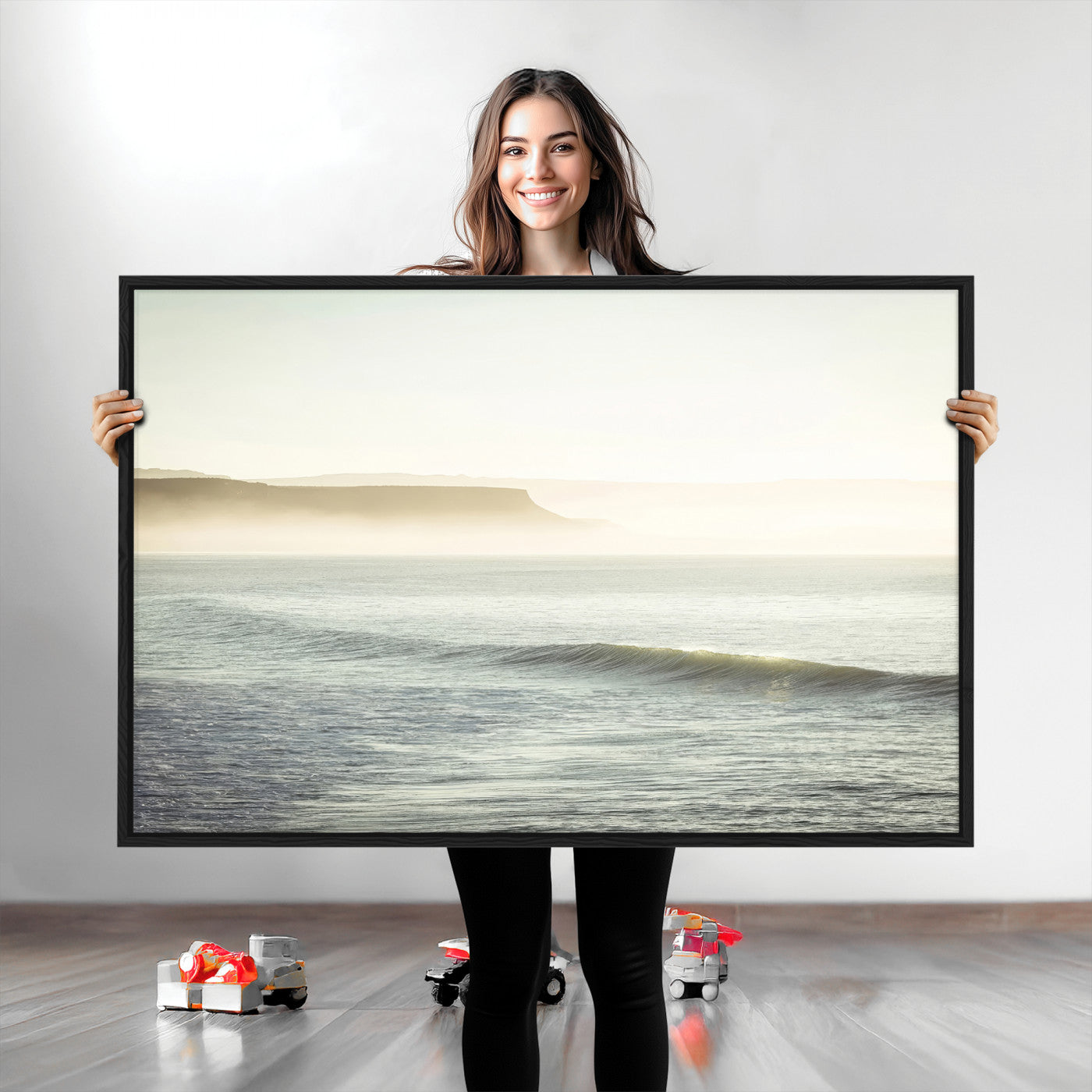 Canvas of a misty ocean scene with coastal cliffs and soft neutral tones, ideal for Scandinavian coastal or minimalist nature-inspired home decor.