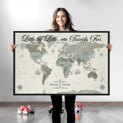 72081300-MGV-CV-36X24-Custom Push Pin World Map Wall Canvas Print – Personalized Travel Tracker with Pins – Framed Large Multi-Size Canvas for Home Office Decor
