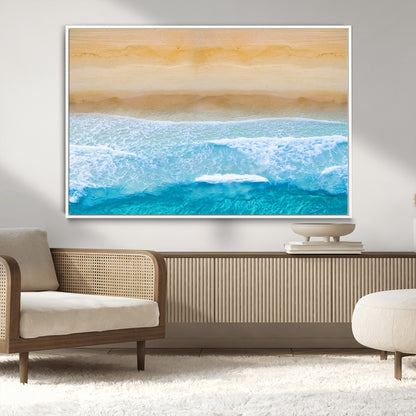 -Aerial Beach Wall Art – Serene Ocean Waves & Sandy Shore Canvas Print, Coastal Home Decor for Living Room, Bedroom or Office