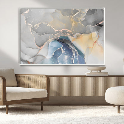 63211-MGV-FC-36X24_White-Abstract Fluid Art Wall Decor – Blue, Gray & Gold Canvas Print, Modern Home and Office Wall Art Decor for Living Room, Bedroom or Workspace