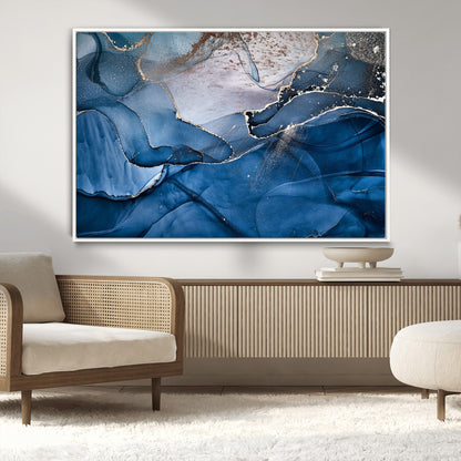 -Abstract Blue Gold Fluid Art Wall Decor – Modern Canvas Print, Elegant Home & Office Wall Art, Stylish Living Room or Bedroom Decoration
