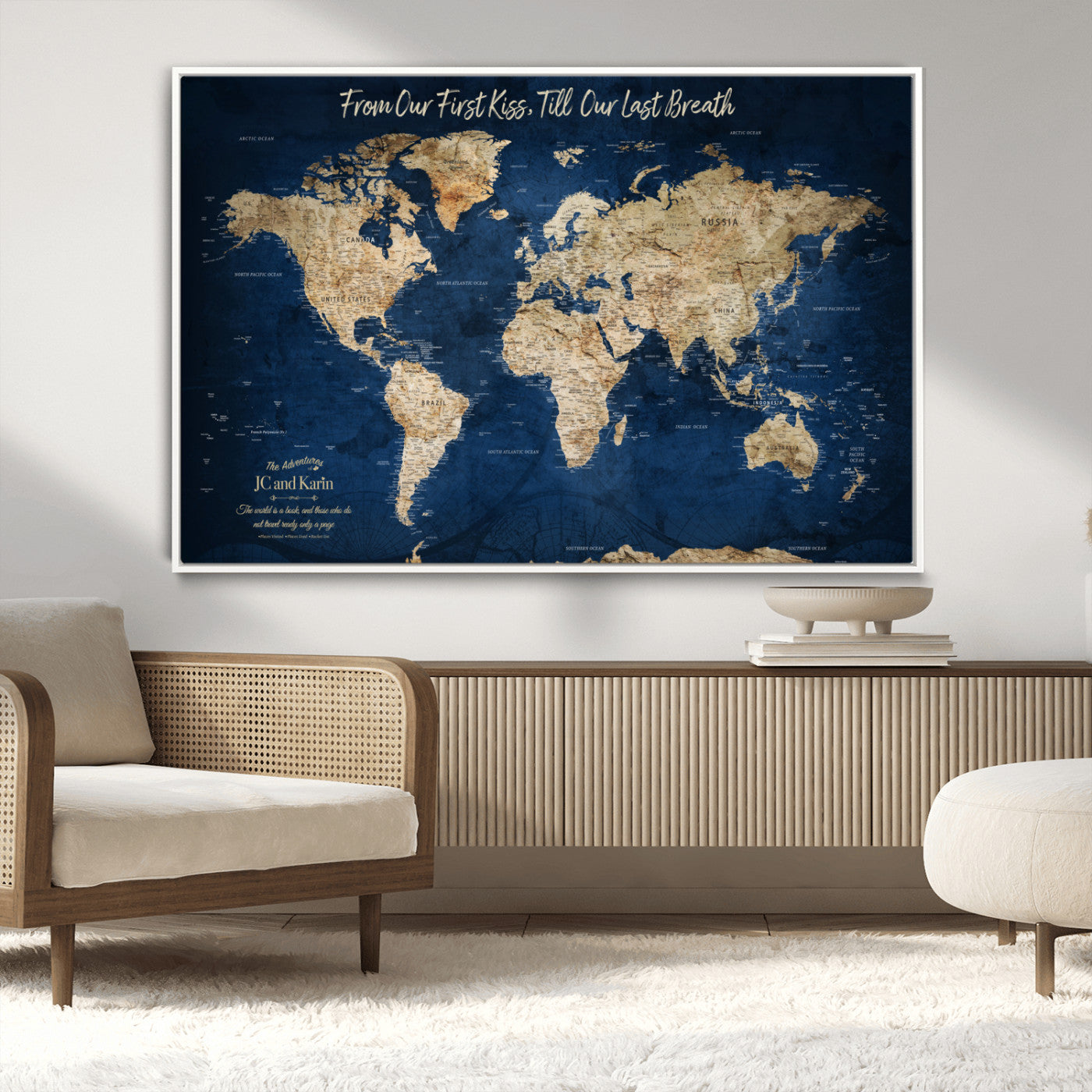 56122A-MGV-CV-36X24-Push Pin World Map Canvas Print – Framed Wall Art for Couples to Track Their Travels – Anniversary Gift or Home Adventure Decor - H2-Orj