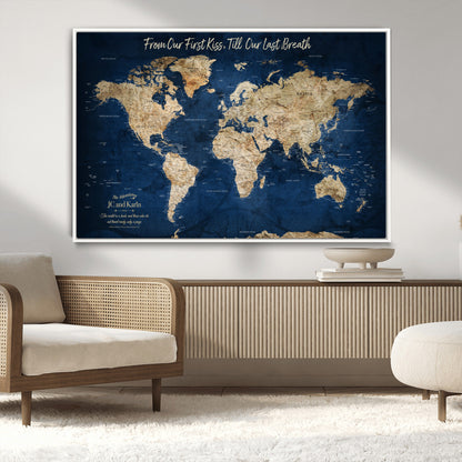 56122A-MGV-CV-36X24-Push Pin World Map Canvas Print – Framed Wall Art for Couples to Track Their Travels – Anniversary Gift or Home Adventure Decor - H2-Orj