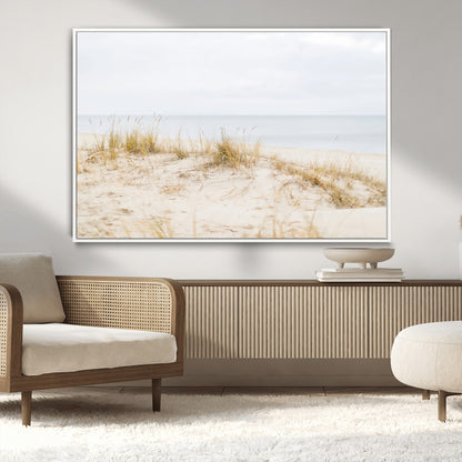 Canvas of soft beach dunes and coastal grasses in neutral tones, perfect for Scandinavian coastal or minimalist nature-inspired home decor.   2/2