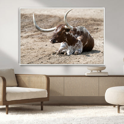 Texas Longhorn Wall Art Canvas Print, Framed Country Living Art Picture Print, Farmhouse Aesthetic Perfect Western Rustic Decor Artwork