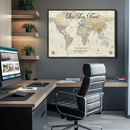 49563244-MGV-CV-36X24-Custom Push Pin World Map Wall Canvas Print – Personalized Travel Tracker with Pins – Framed Large Multi-Size Canvas for Home Office Decor