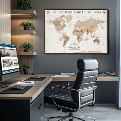 58395047-MGV-CV-36X24-Custom Push Pin World Map Wall Canvas Print – Personalized Travel Tracker with Pins – Framed Large Multi-Size Canvas for Home Office Decor