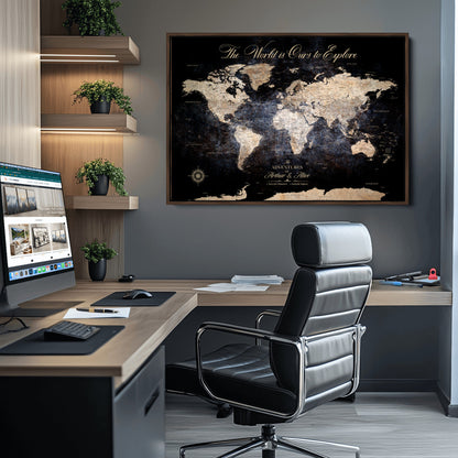 '-Customize Push Pin World Map Wall Canvas Print, Personalized Travel Tracker with Pins, Framed Large Canvas for Home Office Decor - H37