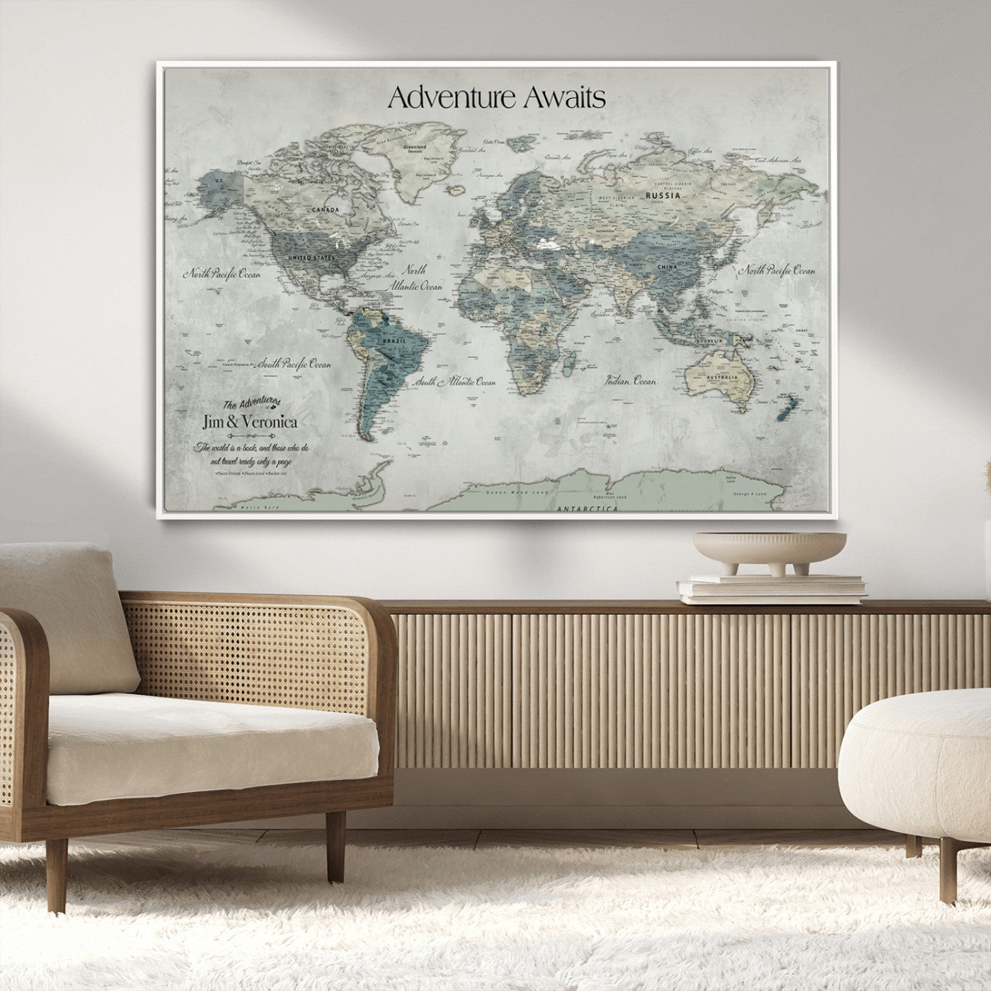 Customize Push Pin World Map Wall Canvas Print – Personalized Travel Tracker with Pins – Framed Custom Quotie Canvas for Home Office Decor