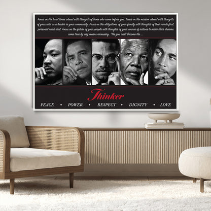 Monochrome canvas of iconic Black leaders with a powerful quote, perfect for modern spaces with a cultural or motivational theme.