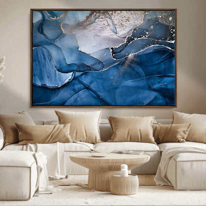 -Abstract Blue Gold Fluid Art Wall Decor – Modern Canvas Print, Elegant Home & Office Wall Art, Stylish Living Room or Bedroom Decoration