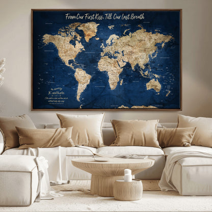 56122A-MGV-CV-36X24-Push Pin World Map Canvas Print – Framed Wall Art for Couples to Track Their Travels – Anniversary Gift or Home Adventure Decor - H2-Orj