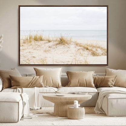 Canvas of soft beach dunes and coastal grasses in neutral tones, perfect for Scandinavian coastal or minimalist nature-inspired home decor.   2/2