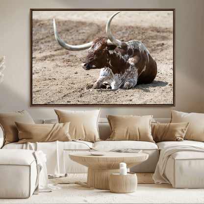 Texas Longhorn Wall Art Canvas Print, Framed Country Living Art Picture Print, Farmhouse Aesthetic Perfect Western Rustic Decor Artwork