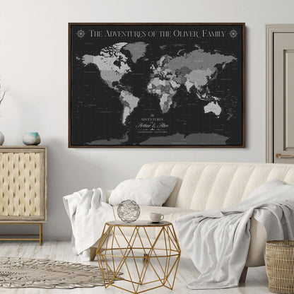 58711315-MGV-CV-36X24-Custom Push Pin World Map Wall Canvas Print – Personalized Travel Tracker with Pins – Framed Large Multi-Size Canvas for Home Office Decor