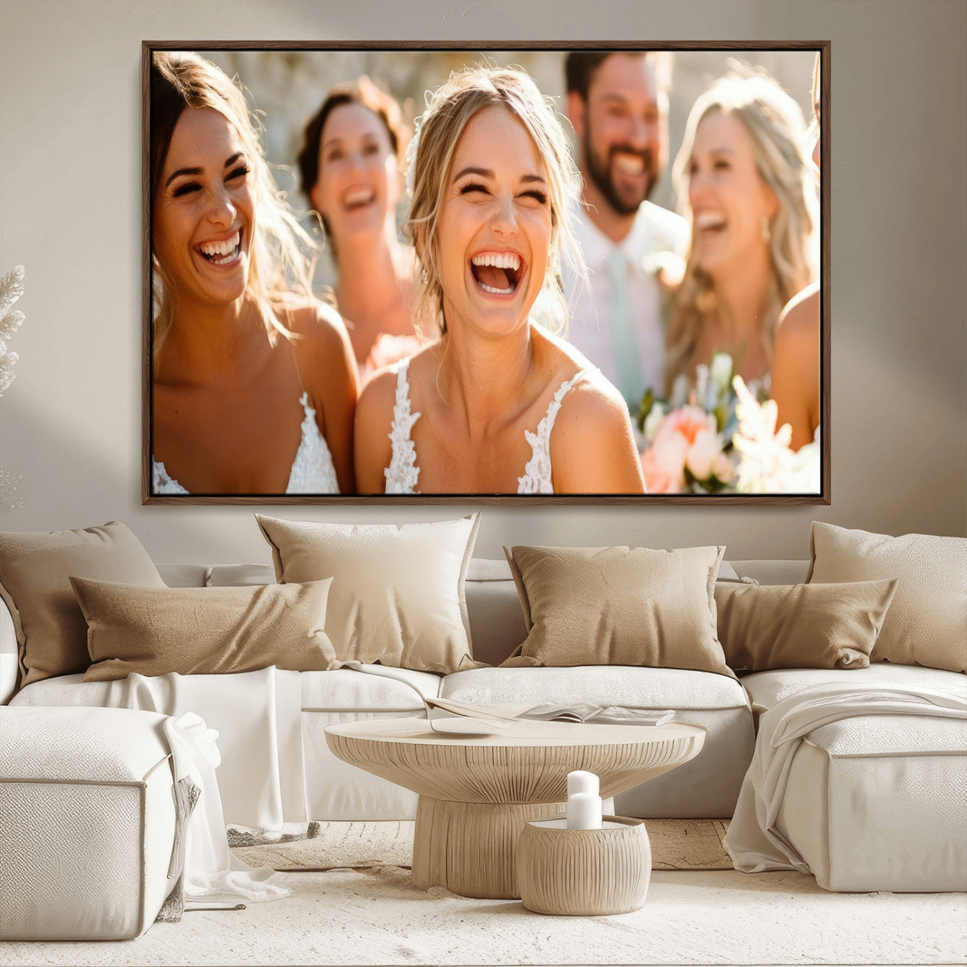 MGV-FC-36X24 - Joyful Wedding Wall Art – Laughing Bride and Bridesmaids Canvas Print, Romantic Celebration Photography Decor for Bedroom, Living Room, or Wedding Gift