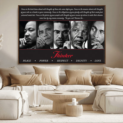 Monochrome canvas of iconic Black leaders with a powerful quote, perfect for modern spaces with a cultural or motivational theme.