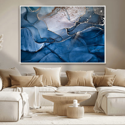 -Abstract Blue Gold Fluid Art Wall Decor – Modern Canvas Print, Elegant Home & Office Wall Art, Stylish Living Room or Bedroom Decoration