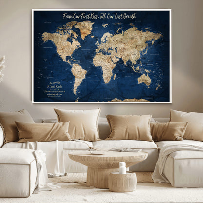 56122A-MGV-CV-36X24-Push Pin World Map Canvas Print – Framed Wall Art for Couples to Track Their Travels – Anniversary Gift or Home Adventure Decor - H2-Orj