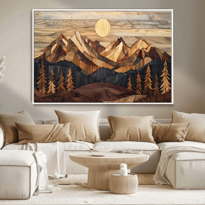 Mountain Landscape Wall Art Print - Sunset Hills Canvas Print, featuring an abstract nature scene with earthy tones and misty peaks, perfect for boho and modern decor.