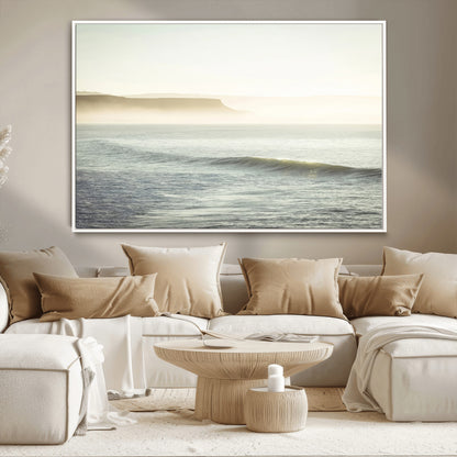 Canvas of a misty ocean scene with coastal cliffs and soft neutral tones, ideal for Scandinavian coastal or minimalist nature-inspired home decor.