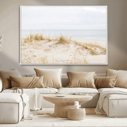 Canvas of soft beach dunes and coastal grasses in neutral tones, perfect for Scandinavian coastal or minimalist nature-inspired home decor.   2/2