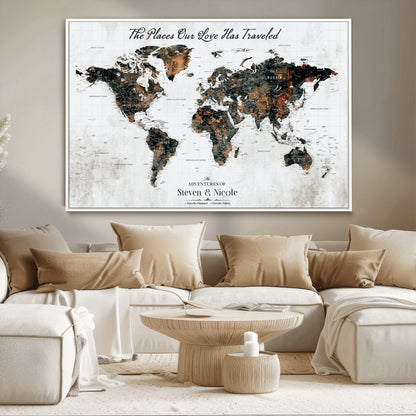 89231588-MGV-CV-36X24-World Travel Map with Pins – Framed Canvas Print to Track Adventures and Create a Visual Travel Journal, Ideal Wall Art for Home - H17