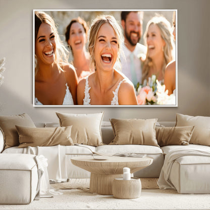 MGV-FC-36X24 - Joyful Wedding Wall Art – Laughing Bride and Bridesmaids Canvas Print, Romantic Celebration Photography Decor for Bedroom, Living Room, or Wedding Gift
