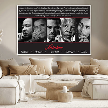 Monochrome canvas of iconic Black leaders with a powerful quote, perfect for modern spaces with a cultural or motivational theme.