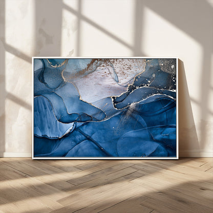 -Abstract Blue Gold Fluid Art Wall Decor – Modern Canvas Print, Elegant Home & Office Wall Art, Stylish Living Room or Bedroom Decoration