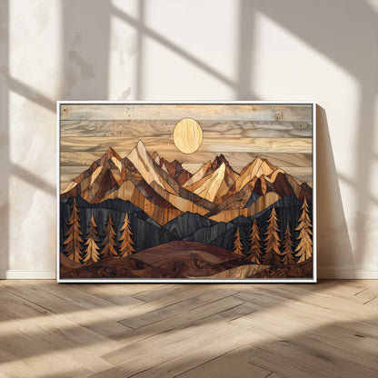 Mountain Landscape Wall Art Print - Sunset Hills Canvas Print, featuring an abstract nature scene with earthy tones and misty peaks, perfect for boho and modern decor.