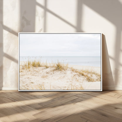 Canvas of soft beach dunes and coastal grasses in neutral tones, perfect for Scandinavian coastal or minimalist nature-inspired home decor.   2/2