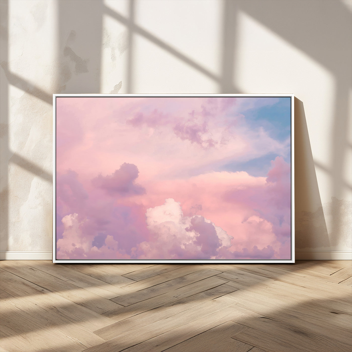 Soft pastel-colored clouds in shades of pink, purple, and blue, creating a dreamy and serene sky perfect for a calming decor touch.