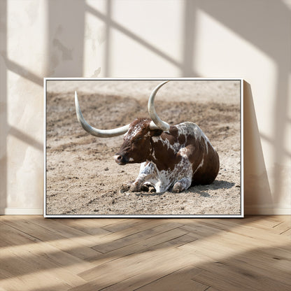 Texas Longhorn Wall Art Canvas Print, Framed Country Living Art Picture Print, Farmhouse Aesthetic Perfect Western Rustic Decor Artwork