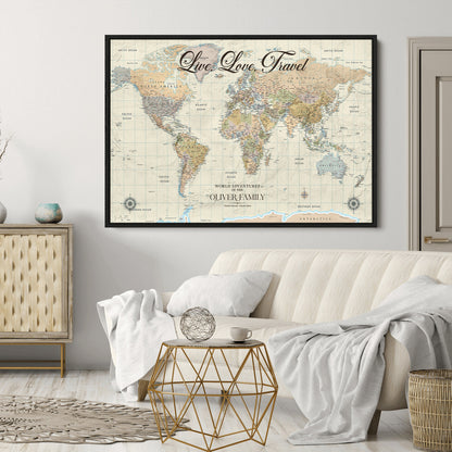49563244-MGV-CV-36X24-Custom Push Pin World Map Wall Canvas Print – Personalized Travel Tracker with Pins – Framed Large Multi-Size Canvas for Home Office Decor