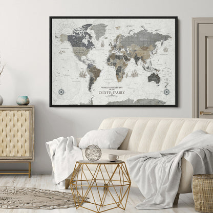 24596128-MGV-CV-36X24-Custom Push Pin World Map Wall Canvas Print – Personalized Travel Tracker with Pins – Framed Large Multi-Size Canvas for Home Office Decor