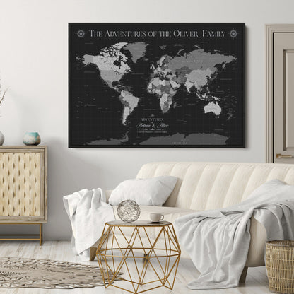 58711315-MGV-CV-36X24-Custom Push Pin World Map Wall Canvas Print – Personalized Travel Tracker with Pins – Framed Large Multi-Size Canvas for Home Office Decor