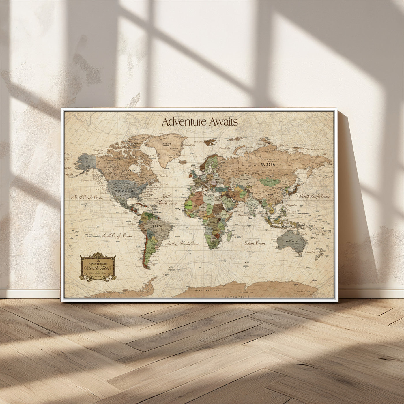 Custom Push Pin World Map Wall Canvas Print – Personalized Travel Tracker with Pins – Framed Custom Quotie Canvas for Home Office Decor