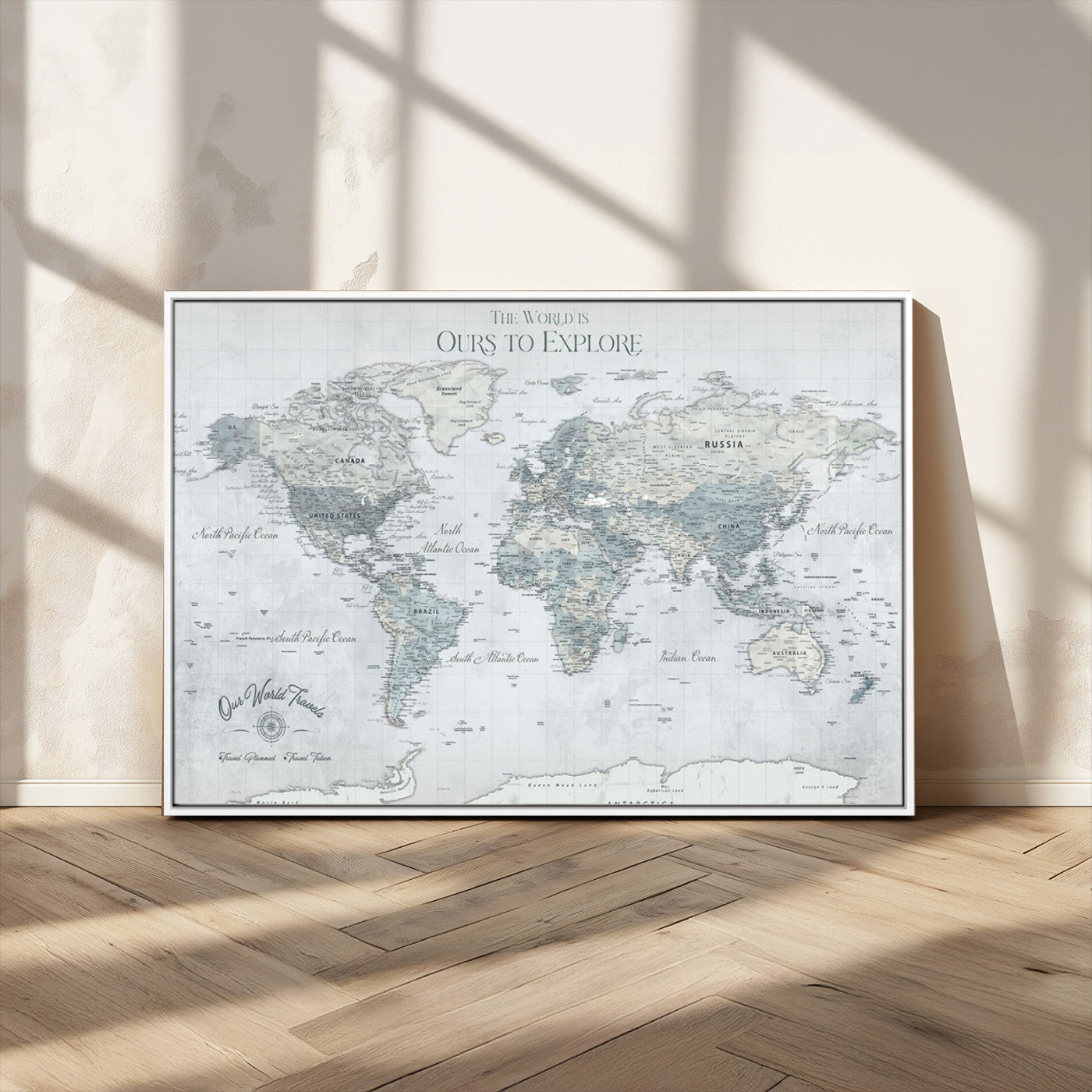 Custom Push Pin World Map Wall Canvas Print – Personalized Travel Tracker with Pins – Framed Custom Quotie Canvas for Home Office Decor