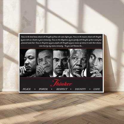 Monochrome canvas of iconic Black leaders with a powerful quote, perfect for modern spaces with a cultural or motivational theme.