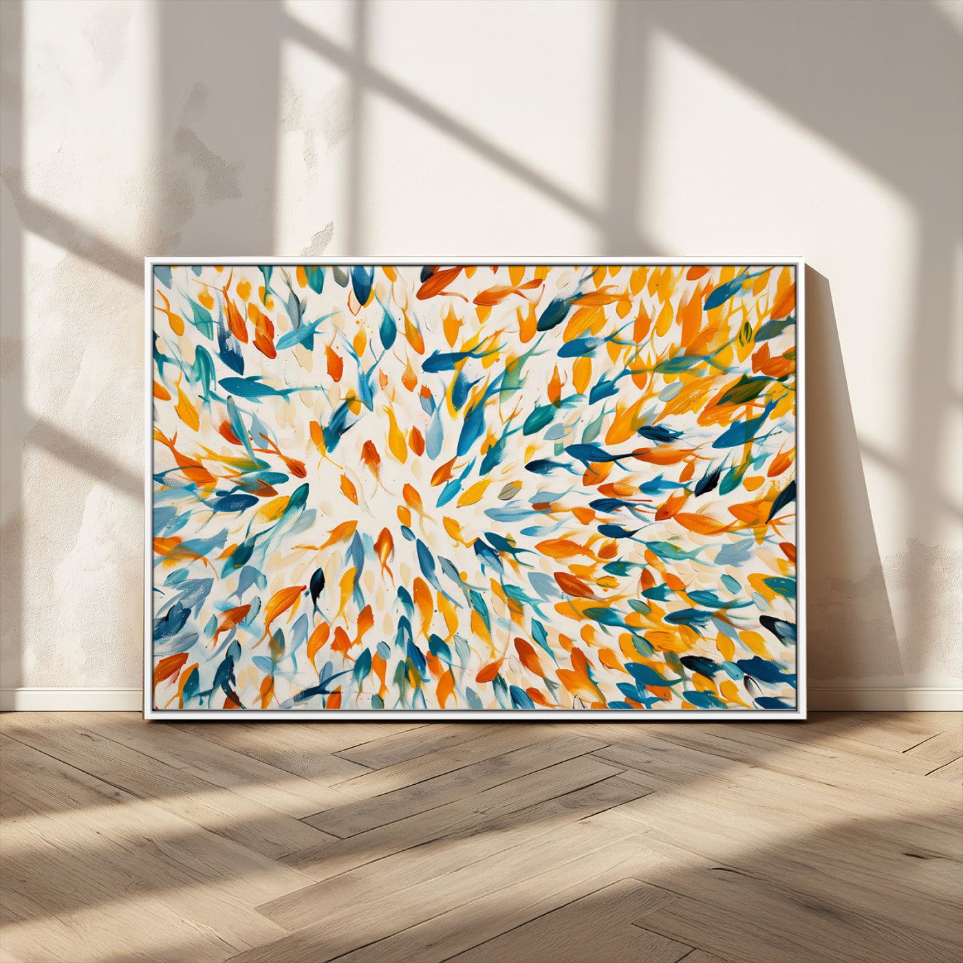 -Abstract Ocean Wall Art Canvas Print, Framed Colorful Fish Art Picture Print, Brushstroke Fish Perfect Coastal Abstract Decor Artwork