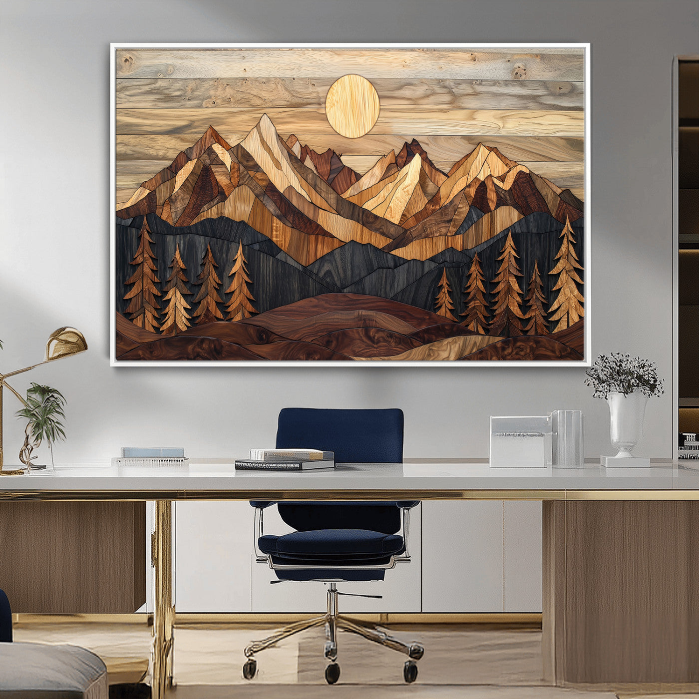 Mountain Landscape Wall Art Print - Sunset Hills Canvas Print, featuring an abstract nature scene with earthy tones and misty peaks, perfect for boho and modern decor.