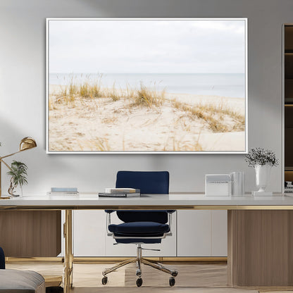 Canvas of soft beach dunes and coastal grasses in neutral tones, perfect for Scandinavian coastal or minimalist nature-inspired home decor.   2/2