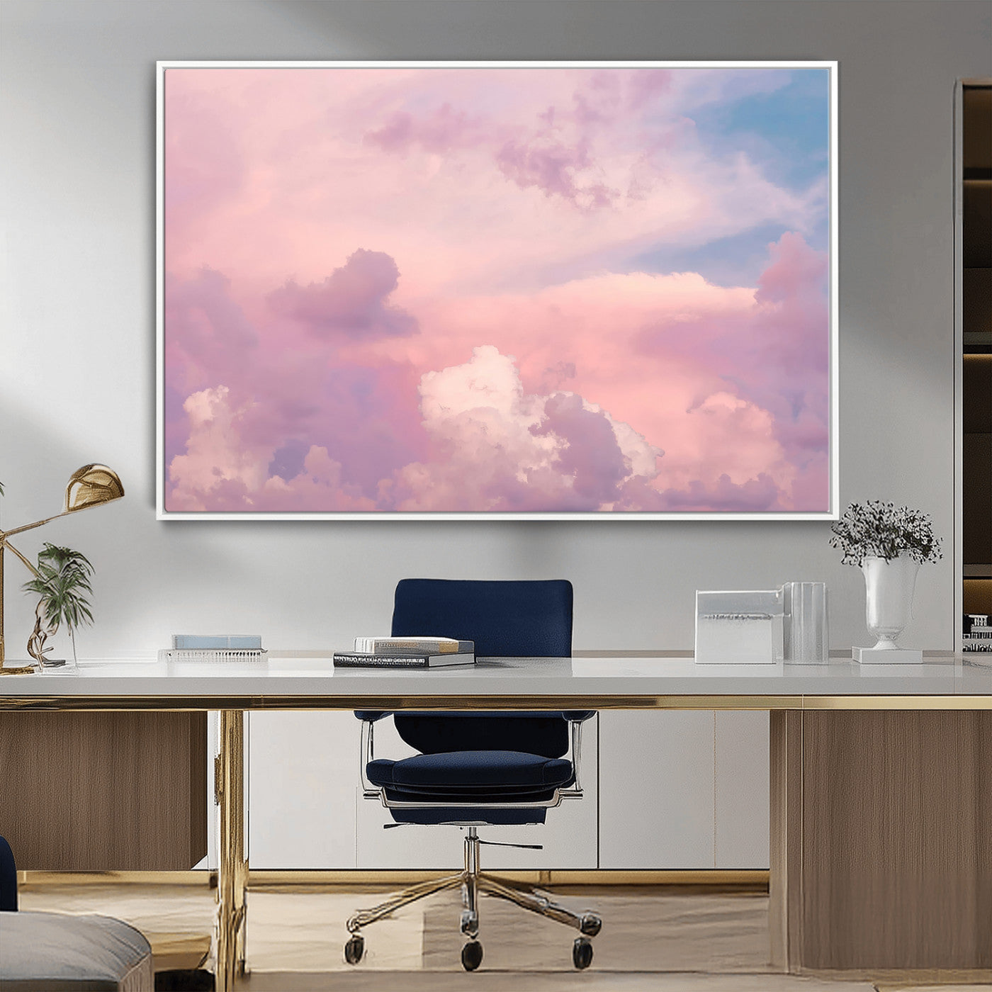 Soft pastel-colored clouds in shades of pink, purple, and blue, creating a dreamy and serene sky perfect for a calming decor touch.