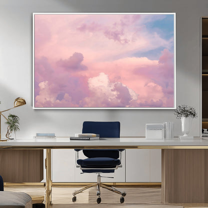 Soft pastel-colored clouds in shades of pink, purple, and blue, creating a dreamy and serene sky perfect for a calming decor touch.
