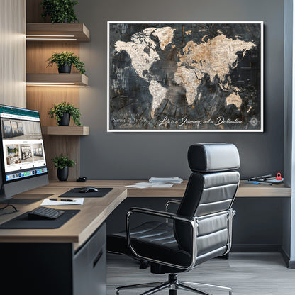 13001721-MGV-CV-36X24-Custom Push Pin World Map Wall Canvas Print – Personalized Travel Tracker with Pins – Framed Large Multi-Size Canvas for Home Office Decor