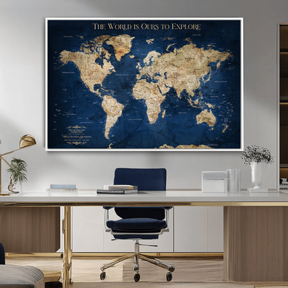 10181149-MGV-CV-36X24-Framed Push Pin World Travel Map – Canvas Wall Print of Where I’ve Been, Old-Style Adventure Map with Pins for Tracking Trips - H2-3